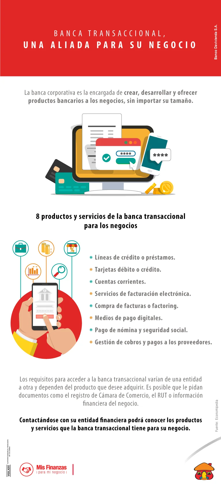 La banca transaccional ofrece distintos productos y servicios a los negocios.